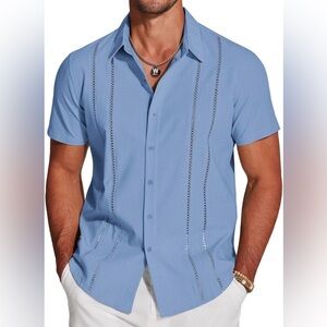 Luxe Light Blue Short Sleeve Button Down Shirt